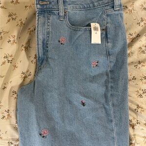 Old Navy Light Blue Straight Leg Jeans with Pink Embroidery